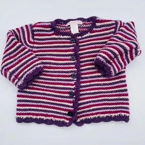 Janie & Jack Rayas Lana Cachemira Vieira Cárdigan Suéter Púrpura Lindo 6-12 - Imagen 1 de 5