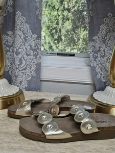 New- Naot Leather Slide Sandals - Hailey - Radiant Gold - EU41 US 10- 10.5 - Picture 1 of 9