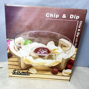 Chip & Dip Set Klarglas Schale & Holzgestell Halter - Chips Salsa - Bild 1 von 3