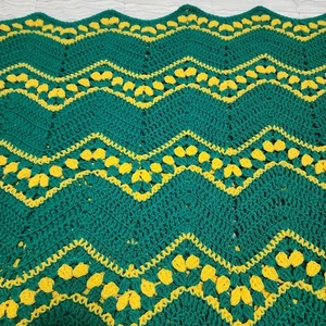 Crochet Afghan Throw Blanket 80” x 65” Green Yellow  Handmade - Picture 1 of 3