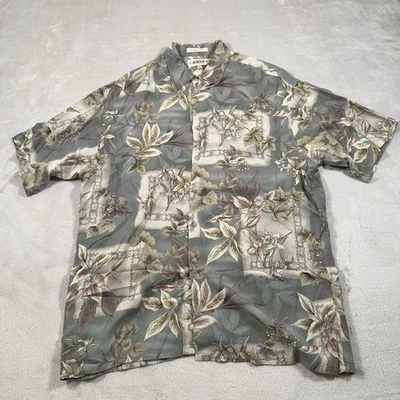 Campia Moda Hawaiian Shirt Mens Large Green Floral Leaf All Over Print Rayon 90s - Image 1 of 4