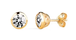 Pendientes oro 18k 750 Mls. Chatón Con Circonita. 7 MM. - Imagen 1 de 3