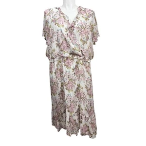 Abito midi Lauren Conrad floreale svolazzante rosa bianco taglia 3X nuovo con etichetta - Foto 1 di 12