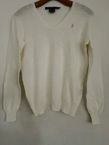 Ralph Lauren Sport Leinenmischung Pullover S (ohne Gr. Etikett) Damen weiß Preppy Pony - Bild 1 von 9