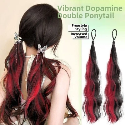 Two Pack Curly Self Wrapped Ponytail Hair Extensions Double Braids With Tie Dye - Image 1 of 4