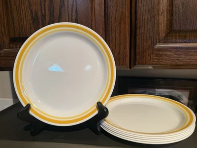 Juego de 6 platos de almuerzo de ensalada vintage Corelle Corning CITRUS a rayas amarillas de 8,50" Foto 1 de 4