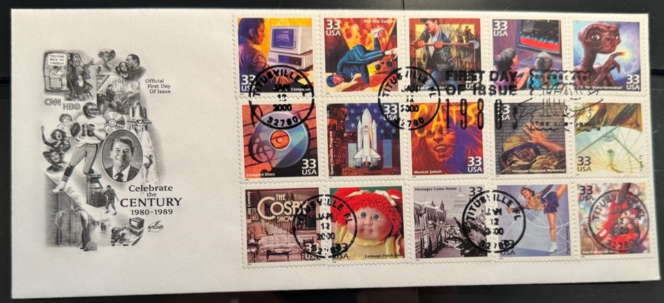 3190a-o Large  FDC Artcraft  2000 Celebrate the Century 15 singles on single FDC - Image 1 of 1