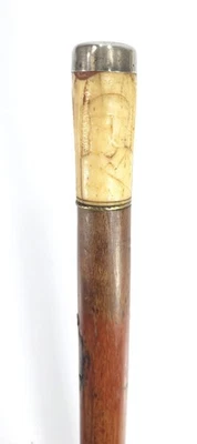 古董哥特式雕刻面孔手杖带银色上衣 — 第 1/4 张图片