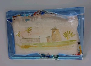 Pintura acuarela pintada a mano ajuste tropical marco de vidrio fundido 7,5 X 4,75 - Imagen 1 de 13