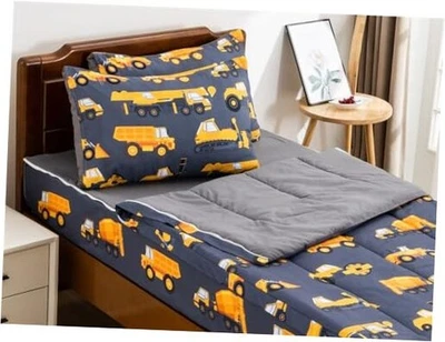  Juegos de ropa de cama con cremallera impresa para camión de construcción ligera doble gris Foto 1 de 4