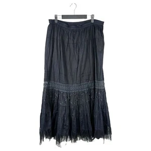 Chico's Black Mesh Crochet Whimsy Goth Boho Flowy Tiered Maxi Skirt 3 US XL 16 - Picture 1 of 4