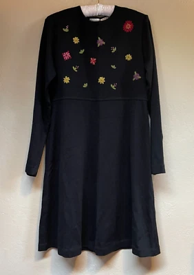 Vestido suéter vintage Karin Stevens para mujer mezcla de lana bordado mediano negro Foto 1 de 4