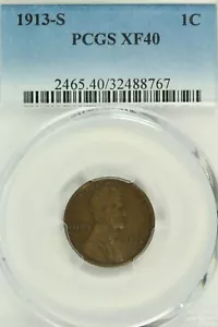 1913-S Lincoln Cent : PCGS XF40 - Picture 1 of 4