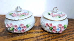 VINTAGE PORCELAIN TRINKET DISH WITH LID FLORAL JAPAN 3.5'' L - Picture 1 of 13