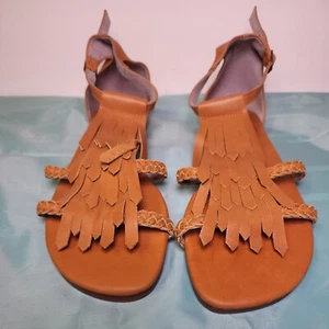 Sandale à lanières luxuriante été BaliELF femme taille 9,5 cuir marron camel fait main - Photo 1 sur 9
