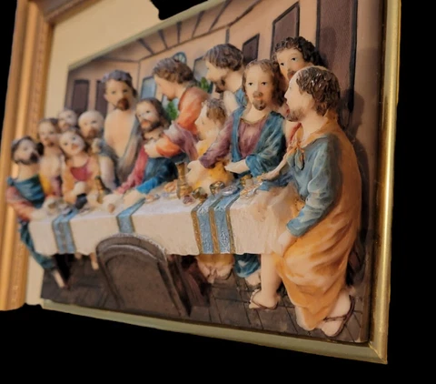 The Last Supper 3D Resin Wall Plaque Hanging Made in Italy Hand Painted Framed Cover