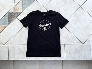 Boys Size 10 Top Short Sleeve Crushers T Shirt Black with White Paw Print Cotton - Picture 1 of 2