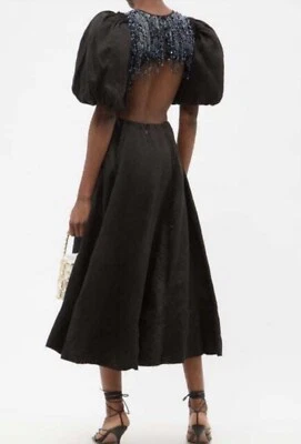 AJE RELIC SEQUIN BLACK MIDI DRESS LINEN PUFF SLEEVES AU 6 US 2 CHIC - Image 1 of 4