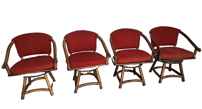 Juego de sillas de comedor FICKS REED clásicas bohemias rojas giratorias de bambú (4) Foto 1 de 4