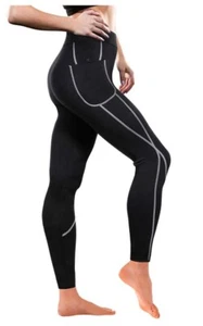 Women Hot Neoprene Sauna Sweat Pants with Pocket Workout Running Slimming Size L - Picture 1 of 7