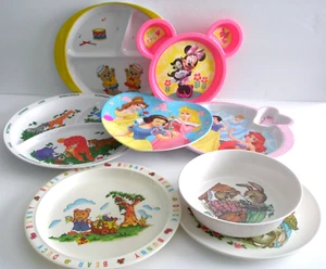 8 Melmac Melamine Kids Plates + Bowl Minnie Mouse Bunny Disney Princess Bears - Picture 1 of 11