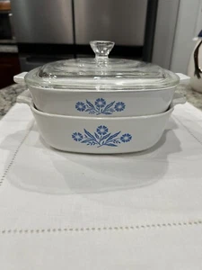 Vintage Corning Ware Blue Cornflower P-1-B AND P-7-B w/ 1 Pyrex Lid - Picture 1 of 8