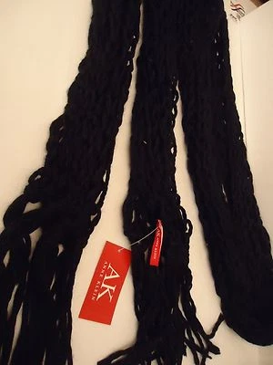 Cachecol feminino longo Anne Klein preto com franjas, O/S - Imagem 1 de 3