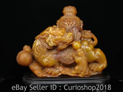 Estatua de bestia auspiciosa tallada en piedra natural china de 14" de Tianhuang Shoushan Foto 1 de 4