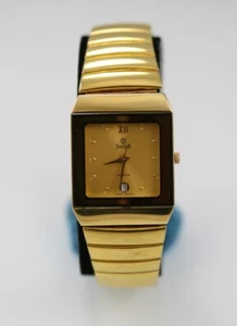Montre Swistar Homme Suisse Acier Inoxydable Plaqué Or 22K 30m Batterie Date Quartz - Photo 1 sur 6