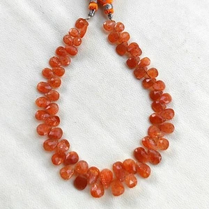 Natural Sunstone Gems 7x5 to 9x7 mm Size Faceted Pear Briolette Beads 9" Strand - Picture 1 of 11