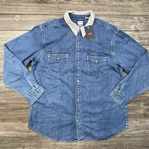 Levi’s Men’s Relaxed Fit Western Shirt Blue Denim Corduroy Collar LARGE NWT - Picture 1 of 13