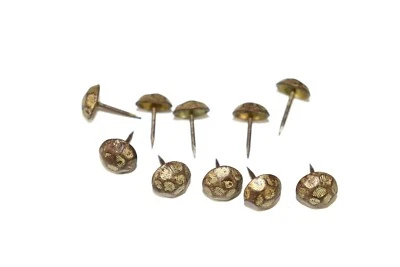 antique old world brass furniture nails 11mm w head x 17mm long lot of 10 E1595 - Image 1 of 4