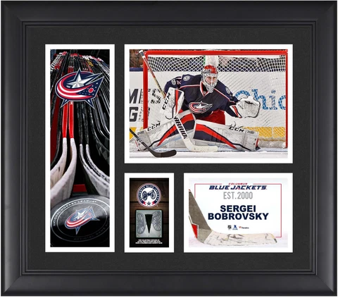Sergei Bobrovsky Columbus Blue Jackets Framed 15x17 Collage & Piece of G-U Puck Cover
