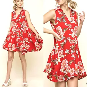 Umgee Kleid Größe S M L Rot Fee Blumen Fit & Flare Sommer Babydoll Damen Neu - Bild 1 von 5