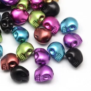 10 Metallic Skull Beads Assorted Lot Acrylic Matte 13mm Jewelry Supplies Set * - Picture 1 of 1