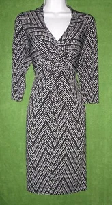 Donna Ricco Black White Geo Print Jersey Empire Twist Work Social Dress 4 $99 - Picture 1 of 7