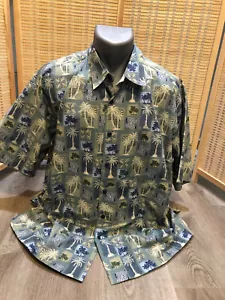 Cooke Street Hawaiian Button Up Vintage Shirt 100% Cotton Blueish Gray XL (H746) - Picture 1 of 7