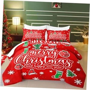 Christmas Comforter Set Size with 2 Pillowcases,Cartoon Queen Christmas-red 01 - Picture 1 of 8