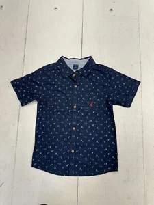 Nautica Navy Blue Sailboat Graphic Short Sleeve Button Up Shirt Boys Size 7 - Picture 1 of 6