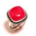 Red Ruby Cabochon Round Gemstone Handmade Statement Ring Us-5.5 With Adjustable