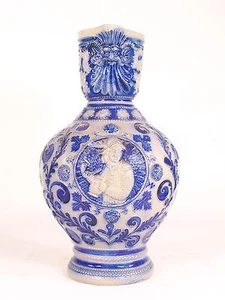 ANTIQUE SALT GLAZE COBALT STONEWARE PITCHER WESTERWALD - Picture 1 of 11