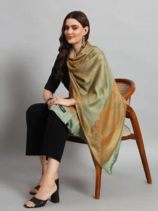 Grüne Oversize Decke 100% Kaschmir Schal Tuch Halstuch Ombre Indische Wolle Stola - Bild 1 von 8