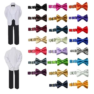 6pc Baby Toddler Boy Teen Formal Black Pants White Wedding Suit SatinBowTie Sm-8 - Picture 1 of 25