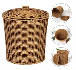 Pattumiera in vimini pattumiera intrecciata cestino rifiuti in rattan con coperchio cestino portaoggetti - Foto 1 di 14
