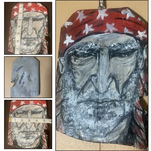 Free Hand Painted Wood Fence Panel Hanging Sign—Willie Nelson—7.5” X 5.25” OOAK - Picture 1 of 7