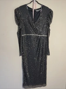 mac duggal 12 Puff Sleeves Heavy Beaded Party Event Holiday Midi Dress Luxury - Picture 1 of 14
