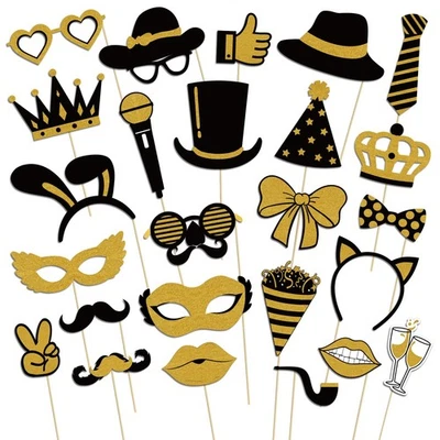 Photo Booth Props, 25PCS Black and Gold Party Decorations, Funny Photo Party ... - Image 1 of 4