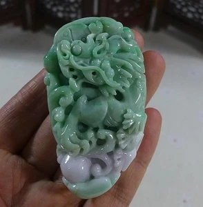 Cert'd Fine Natural A Jadeite Jade Dragon Big Pendant 1313 - Picture 1 of 7