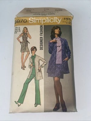 Vintage 1970 Simplicity 8870 Overblouse Mini Skirt Pants Jacket Misses Sz 16 - Image 1 of 2