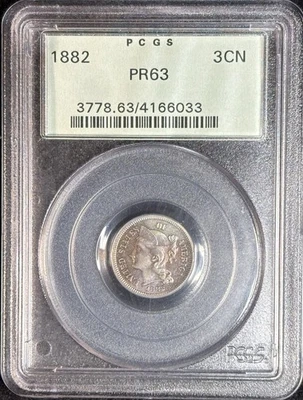 1882 3 Cent Nickel PCGS PR63 - Stellar Toning OGH - Image 1 of 2